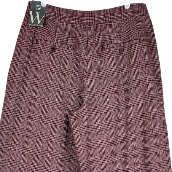 Worthington Women's Pleated Plaid Wide Leg Burgundy Dress Pants Size 12P Zip NWT - Picture 4 of 11